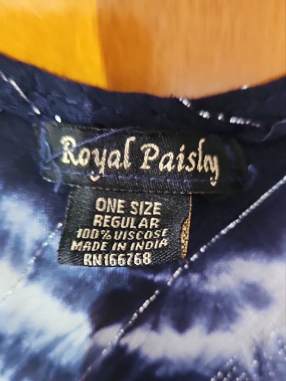 Tie-Dye Navy & White Tank Dress with Gold Accents - Picture 2 of 4